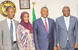 Honourary Adviser to President/CE, Dangote Group, Engr. Joseph Makoju; Executive Director, Dangote Group, Halima Aliko Dangote; President/CE, Dangote Group, Aliko Dangote; Lagos State Governor, Mr. Akinwunmi Ambode during The Official flag-off of the Dangote Foundation Micro Grant Scheme for Women in LGAS/LCDAS on Thursday, 26th May, 2016 in Lagos.